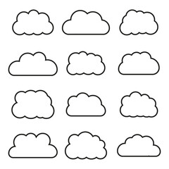 Flat illustration. Clouds in a black outline isolated on a white background. Ideal for textile design, stickers and more...