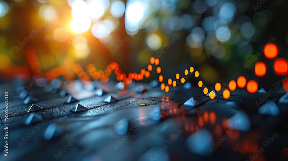 Poster a line graph with upward spikes, indicating periods of accelerated growth. stock image