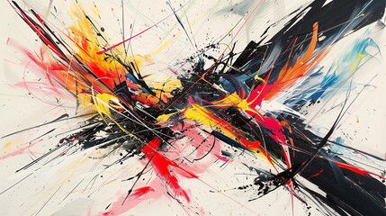 An explosive burst of energy captured on canvas, with dynamic lines and bold brushwork that convey a sense of motion and vitality.