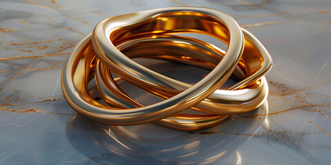 Elegant Gold Wedding Rings on Reflective Surface