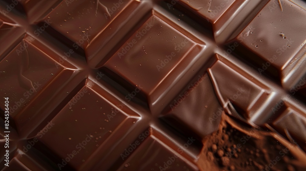 Aufkleber Detailed close-up of a smooth chocolate bar with visible break lines and a perfectly even surface. Generative AI