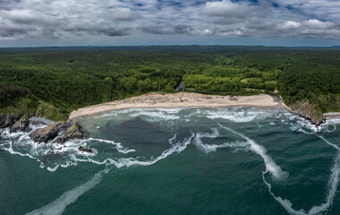 Aerial view to beautiful Silistar beach near to Sinemorec, Burgas, Bulgaria	