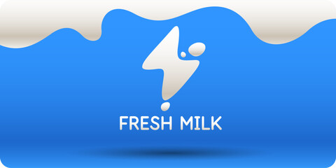 Modern poster fresh milk with splashes on a background. Vector illustration in flat minimalistic style