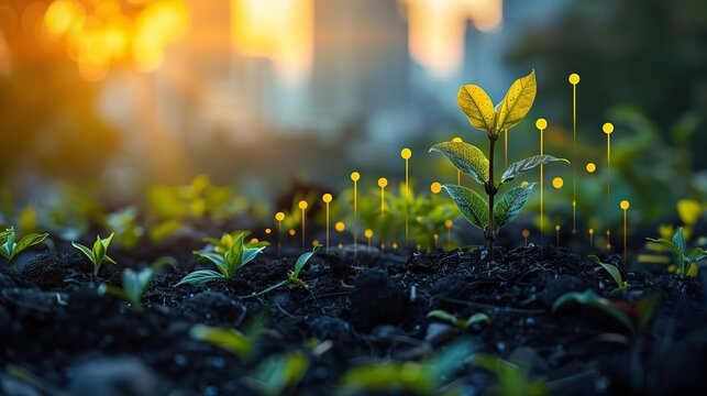 An abstract depiction of a plant flourishing with a rising graph in the background, symbolizing organic growth. photo