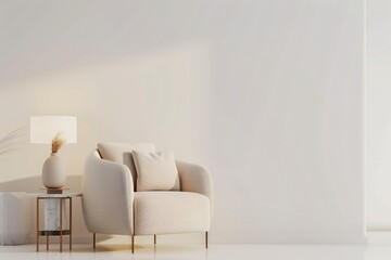 a white chair next to a lamp