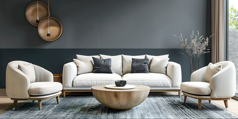Japandi minimalist interior design of modern living room, home.