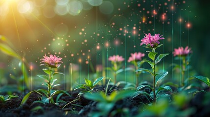 An abstract image of a flourishing garden with a bar chart, representing cultivated success. image