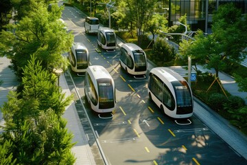 Autonomous Vehicle , white autonomous public bus service, Generative AI