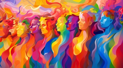 Vivid Rainbow Colors Abstract People LGBT Pride Illustration