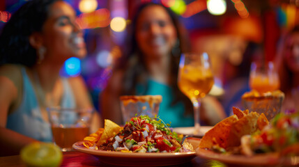 Two women sitting at a table with plates of food