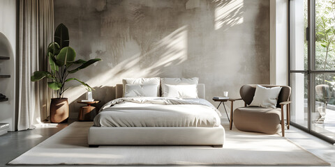 Scandinavian interior design of modern bedroom.