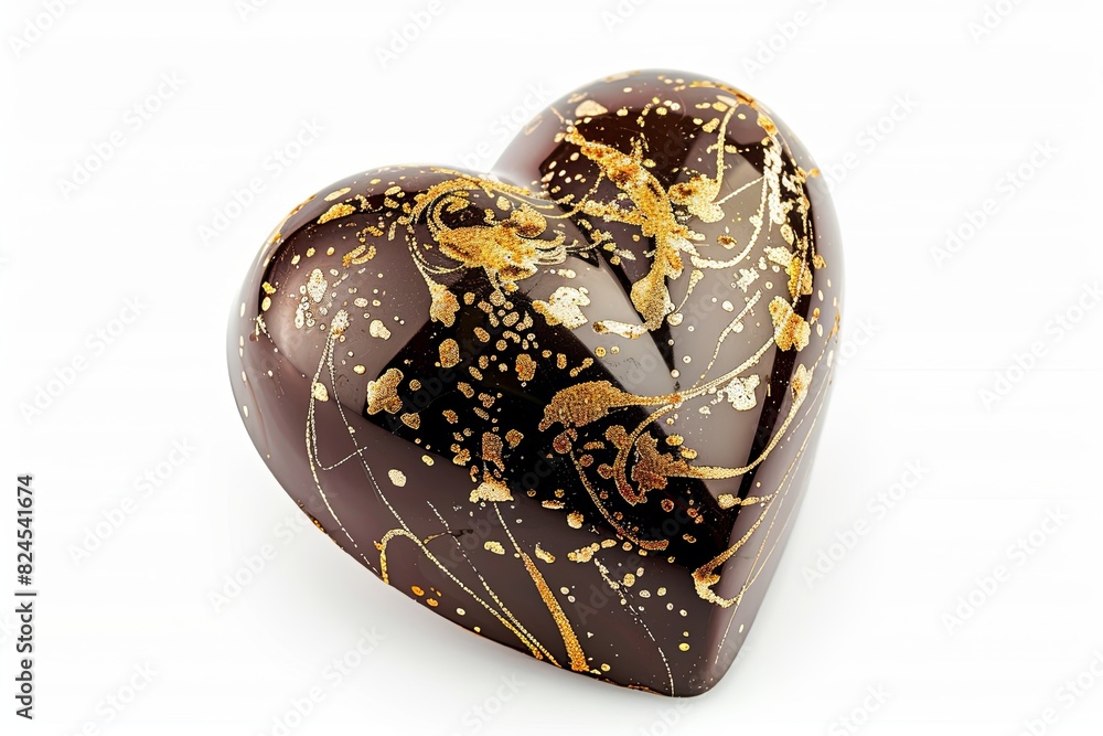 Poster elegant heart shaped chocolate box with intricate gold designs on a white background. generative ai