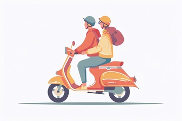 a man and woman riding a scooter