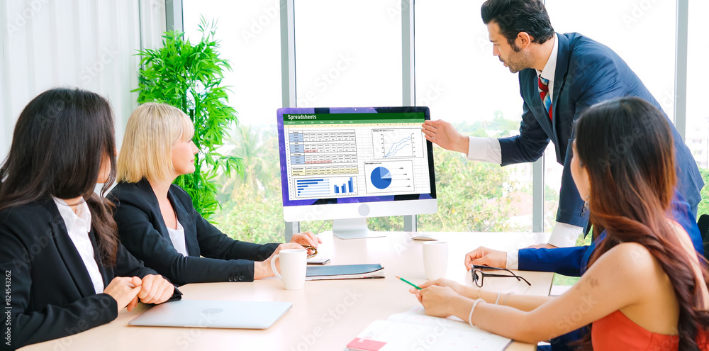 Poster spreadsheet document information financial startup concept. data and graphs in spreadsheet documents