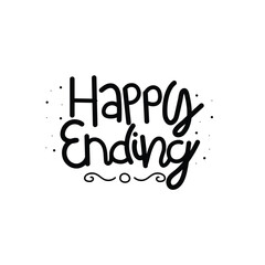 Hand Drawn Happy Ending Calligraphy Text Vector Design.