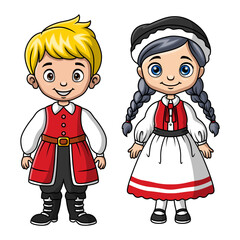 Couple kids cartoon wearing costume denmark