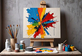 still life with paints and brushes