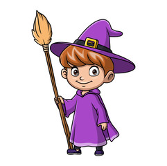 Cute boy cartoon wearing costume witch