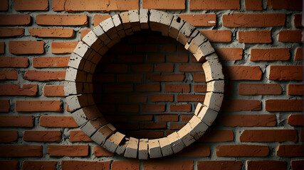 Hole on a broken brick wall background