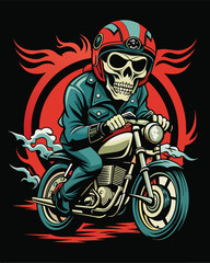 skull riding a motorcycle vector illustration, for a t-shirt