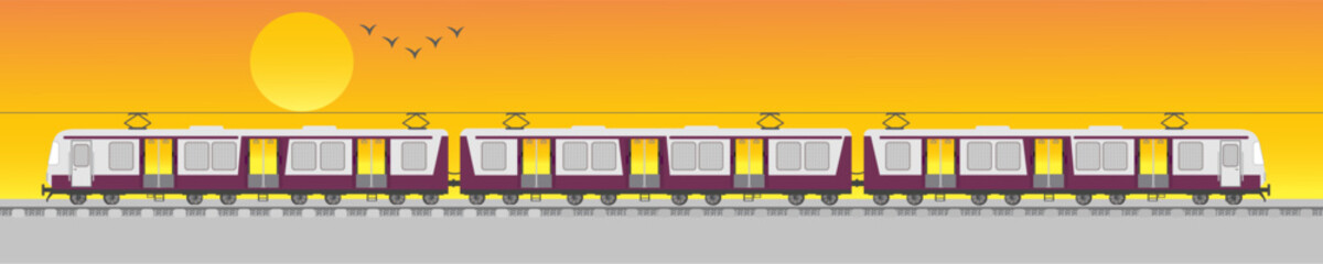Mumbai Local Train with sunset - Vectore