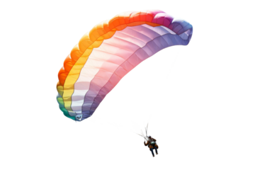 Soaring Dreams: A Person Awakens the Sky With a Parachute on a White or Clear Surface PNG Transparent Background.