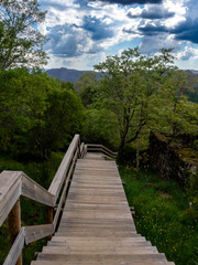 Access walkway to the viewpoint of the Pitões das Júnias waterfall. Montalegre, Portugal.
