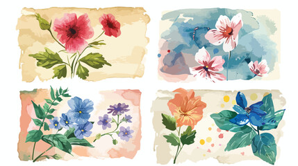 Watercolor illustration Four of Notes paper with flower