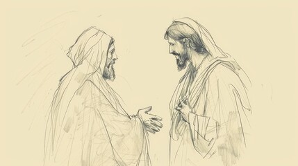 Obraz premium Biblical Illustration of Jesus' Lesson on Mustard Seed Faith, Emphasizing the Power of Small but Strong Faith