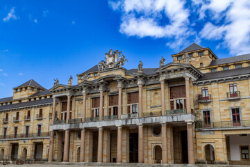 Fototapeta premium Facade of the theater of the Universidad Laboral de Gijon from 1957. Asturias, Spain.