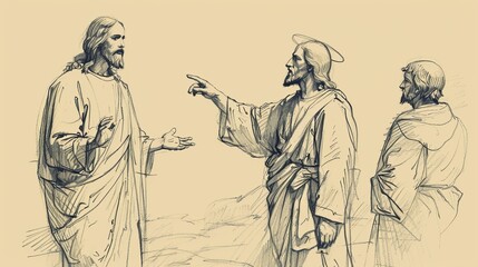 Fototapeta premium Biblical Illustration of Jesus' Sermon on the Beatitudes, Ideal for article