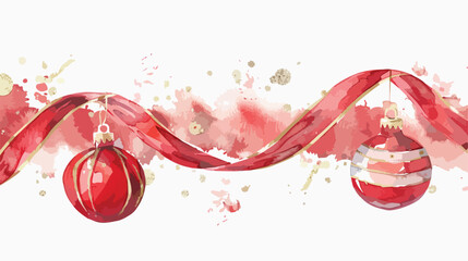 Watercolor illustration Four of Red ribbon frame 