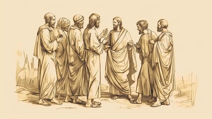 Fototapeta premium Biblical Illustration of Jesus Sending the Seventy-Two, Ideal for article