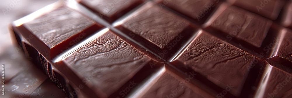 Poster Detailed close-up of a dark chocolate bar showing break lines and even surface. Generative AI