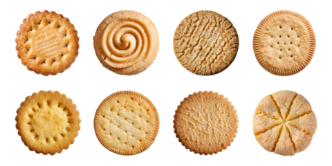 Collection of tasty cookie or biscuit isolated on a transparent background, top view, PNG