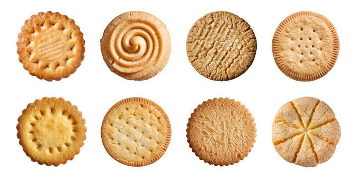 Collection of tasty cookie or biscuit isolated on a transparent background, top view, PNG