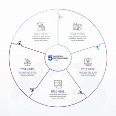 Blue tone circle infographic with 5 steps, process or options.