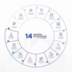 Naklejka premium Blue tone circle infographic with 14 steps, process or options.