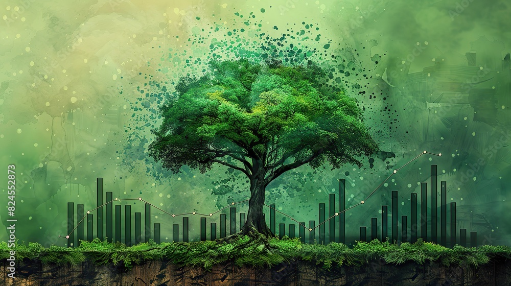 Poster an illustration of a tree with branches forming a line graph, symbolizing interconnected growth. ima