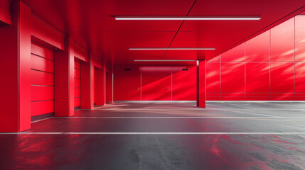 Modern Red Industrial Interior with Minimalist Design. Generative-AI