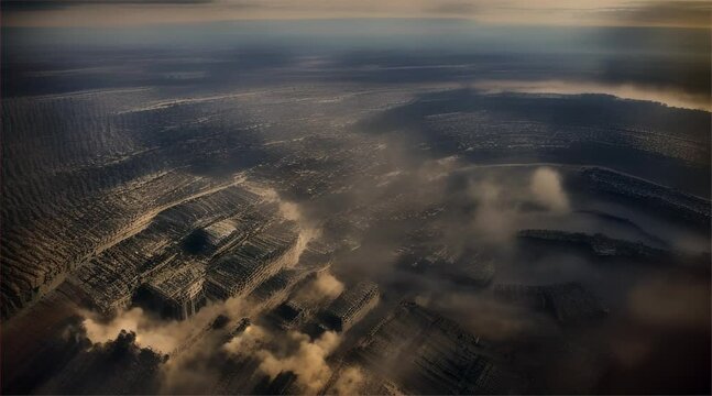3D illustration of a brutal war scene, destroyed city after war on the battlefield.
