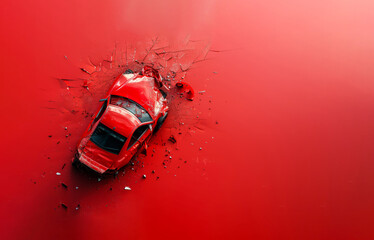 Car Accident Aftermath with Red Vehicle on Split Background – Generative AI