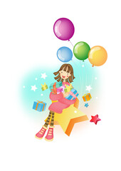 child playing with balloons