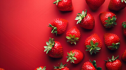 Fresh Strawberries on Red Background