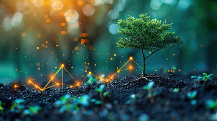 An image of a tree growing beside a rising line graph, representing natural and steady growth. image