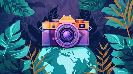 
world photography day social media post template design for world photography day. illustration of a hand holding a camera poster and banner 
