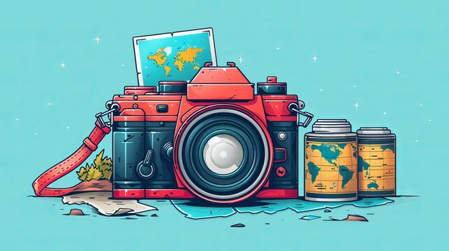 
world photography day social media post template design for world photography day. illustration of a hand holding a camera poster and banner 
