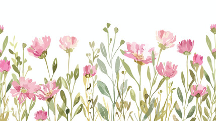Watercolor pink wild flowers. Floral summer repeat