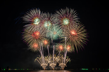 PATTAYA, CHONBURI, THAILAND, Fireworks at Pattaya bay, Pattaya national Fireworks Festival contest,...