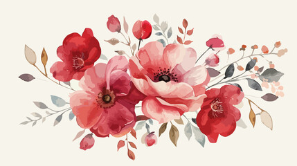 Watercolor red flower bouquet for background wedding